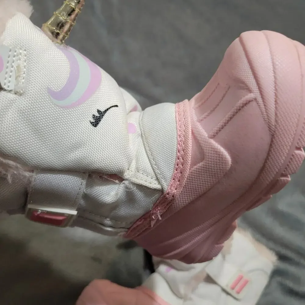 Cat & Jack Unicorn Snow Boots Little Girls 5 Faux‎ Fur Lined Pink Winter Shoes